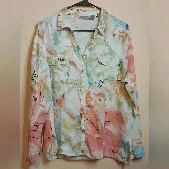 Chicos Shirt, Tropical Print, Size 2 - Picture 1 of 3